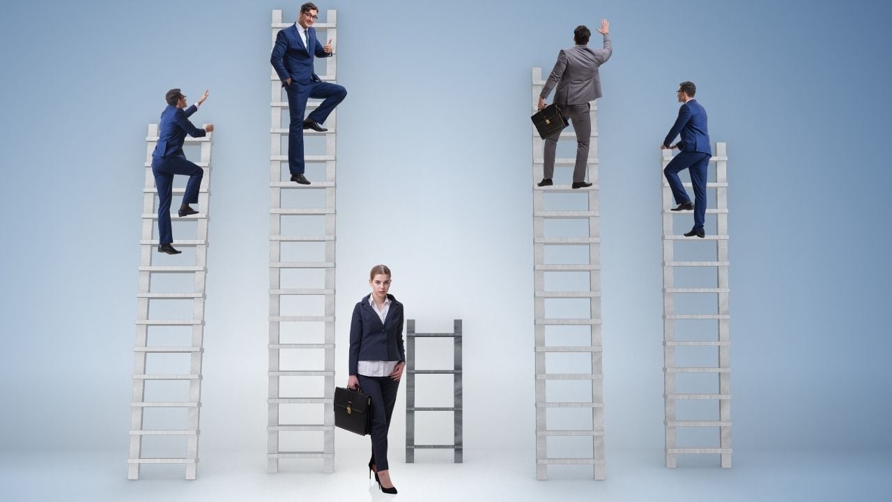men climbing stairs